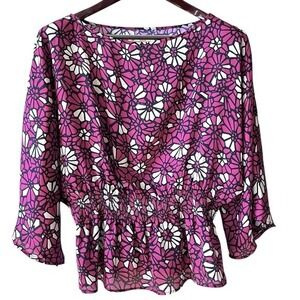 Tulle Anthropologie Peplum Blouse Womemns S Pink Floral Boat Neck Dolman Top